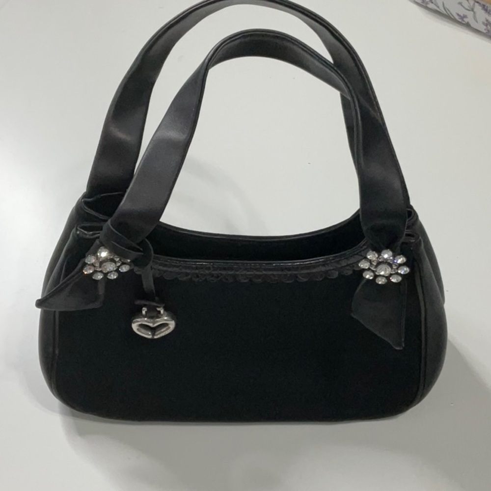 Brighton NWOT Black Canvas & Leather Purse with Floral Crystal on Handle.